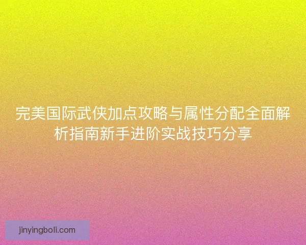 完美国际武侠加点攻略与属性分配全面解析指南新手进阶实战技巧分享
